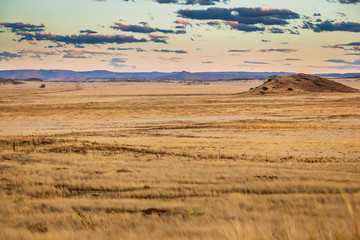 The dry and arid Karoo veld in the summertime, near Gariep dam, South Africa.