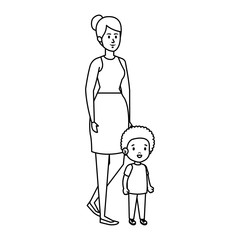 young mother with little son characters