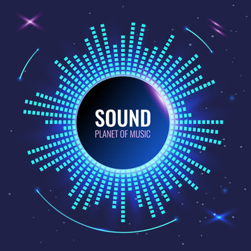 Music abstract background. Planet of sound. Bright futuristic equalizer on  the background of space. vector illustration. Stock Vector | Adobe Stock
