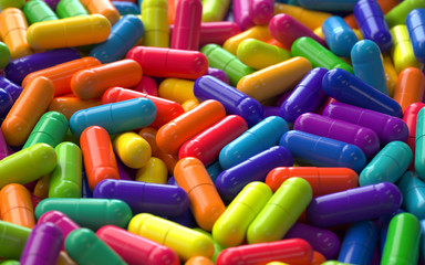 pile of colorful pills,3d rendering,conceptual image.