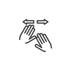 Horizontal spread line icon. Two Hand swipe Click linear style sign for mobile concept and web design. Fingers touch gesture outline vector icon. Symbol, logo illustration. Pixel perfect vector 