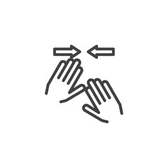 Horizontal pinch line icon. Two hand swipe click linear style sign for mobile concept and web design. Fingers touch gesture outline vector icon. Symbol, logo illustration. Vector graphics