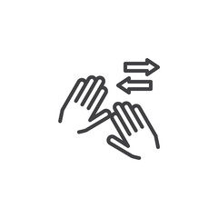 Horizontal spread line icon. Swipe right and left hand click linear style sign for mobile concept and web design. Two hands touch gesture outline vector icon. Symbol, logo illustration. Pixel perfect