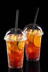 Cold refreshing cocktails in take away glass