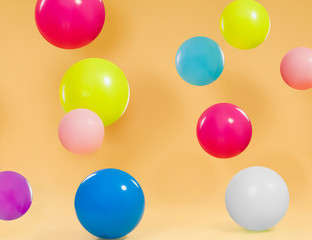 Colorful balloons with orange background
