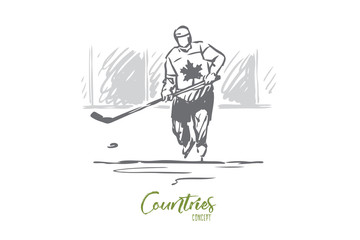 Canada, hockey, symbol, country, sport concept. Hand drawn isolated vector.