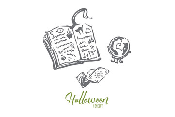 Magic, book, Halloween, holiday, snake concept. Hand drawn isolated vector.