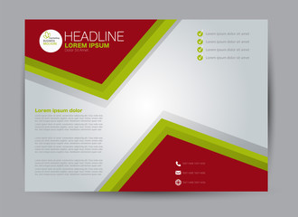 Landscape wide flyer template. Billboard banner abstract background design. Business, education, presentation, advertisement concept. Red and green color. Vector illustration.