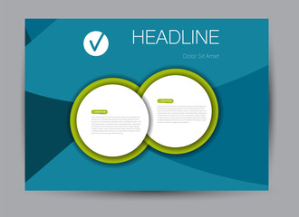 Landscape wide flyer template. Billboard banner abstract background design. Business, education, presentation, advertisement concept. Blue and green color. Vector illustration.
