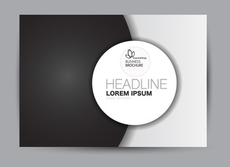 Landscape wide flyer template. Billboard banner abstract background design. Business, education, presentation, advertisement concept. Black color. Vector illustration.