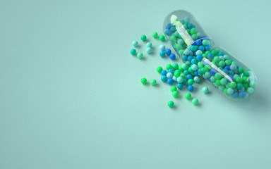 opened colorful pill capsule, 3d rendering,conceptual image.