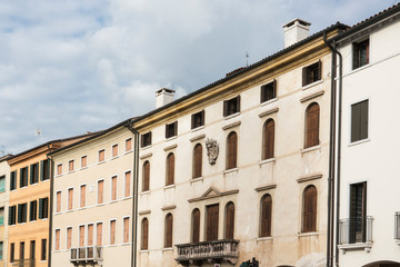 street with white apartments in Castelfranco Veneto, Italy