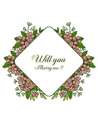 Vector illustration crowd of rose wreath frame beautiful for lettering will you marry me
