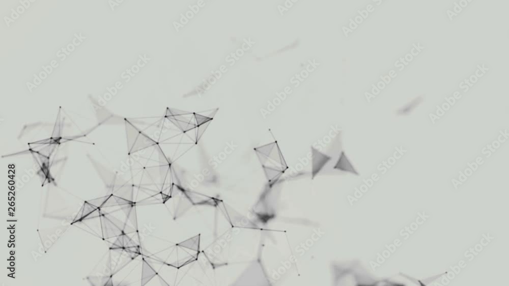 Poster connected black triangles moving slowly on white background, monochrome. stock. abstract volume geom