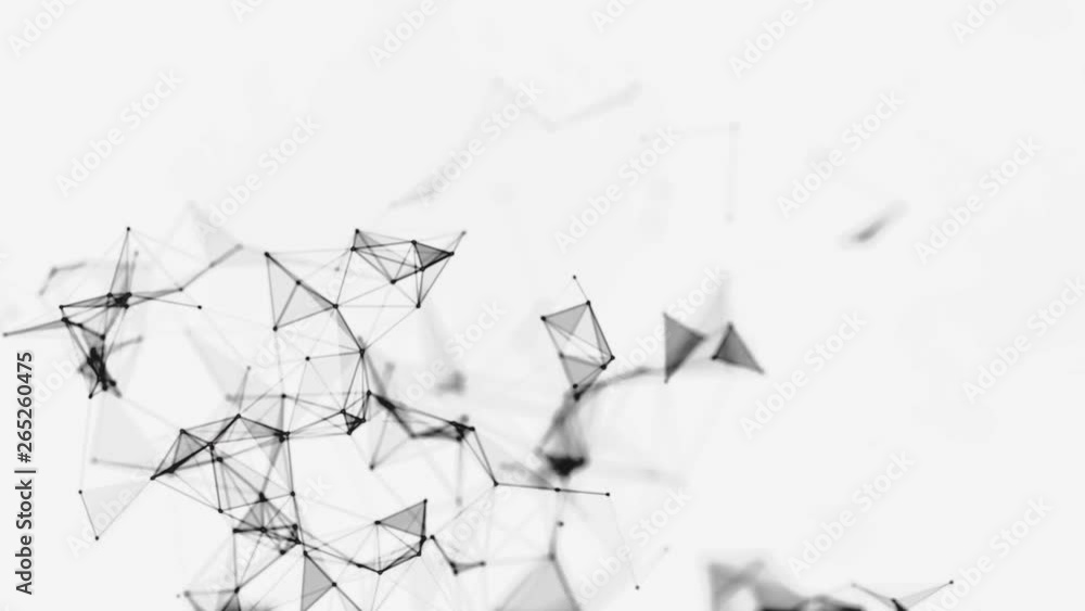 Poster connected black triangles moving slowly on white background, monochrome. stock. abstract volume geom