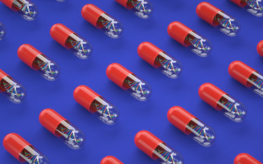 medical capsules with DNA molecule, 3d rendering,conceptual image.