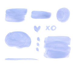 Hand drawn lilac acrylic strokes and stains set. Isolated elements for abstract collage. Raster format. 