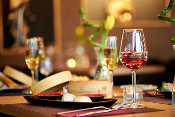 Dim Sum in Bamboo Steamed Bowl asian Restaurant