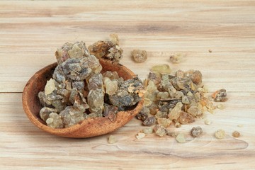 Frankincense, typical natural Omani product. Aromatic resin of the Boswellia tree, Boswellia sacra...