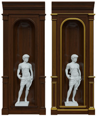 classic wood panels and sculptures