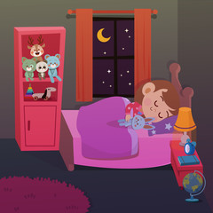 kid sleep in room vector illustration