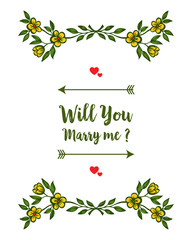 Vector illustration invitation card will you marry me with elegant yellow flower frame
