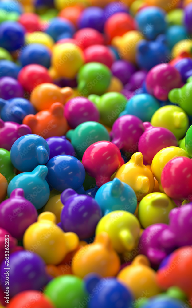 Poster pile of colorful objects,3d rendering,conceptual image. colorful background
