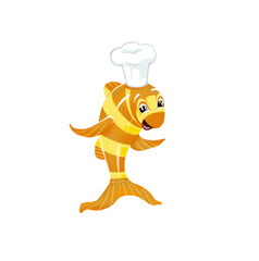 Illustration. Cheerful orange fish-turn into a yellow strip. With big eyes and a cook's cap.