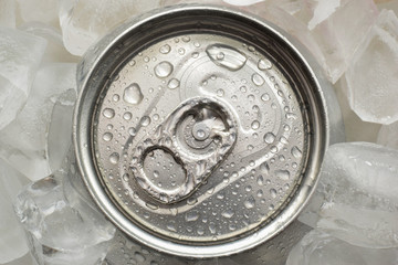 Cold drink in metal can closed up