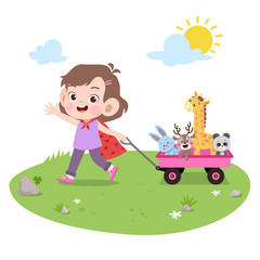 Plakat kid girl play toys vector illustration isolated