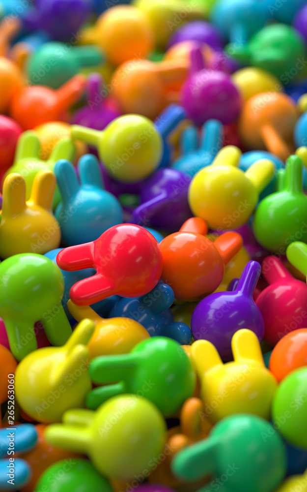 Poster pile of colorful objects,3d rendering,conceptual image. colorful background