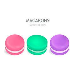 Vector set of sweet dessert and colourful french cartoon macarons on white background