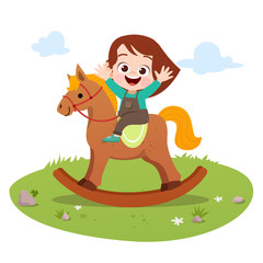 kid riding horse vector illustration isolated