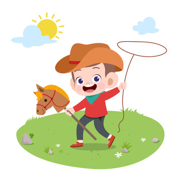 kid riding horse vector illustration isolated