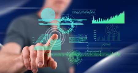 Man touching a digital analytics concept