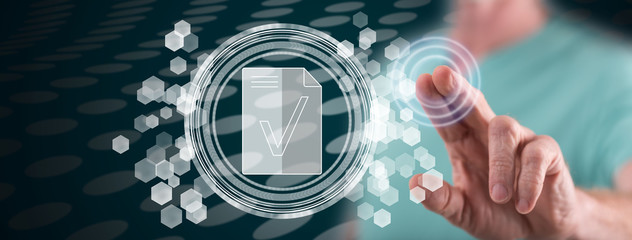 Man touching a document validation concept