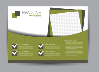 Landscape wide flyer template. Billboard banner abstract background design. Business, education, presentation, advertisement concept. Green color. Vector illustration.