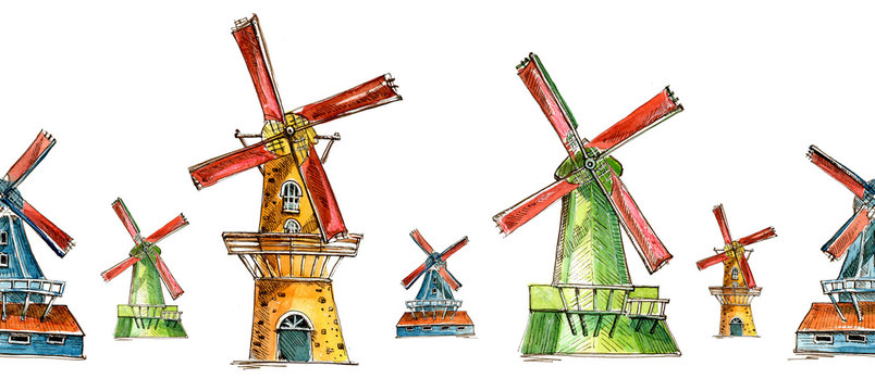 Colored windmills horizontal pattern