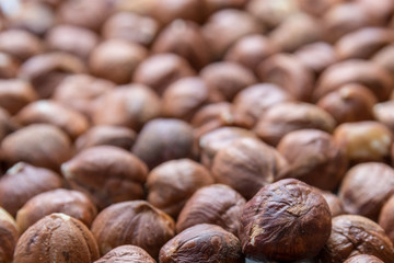 Hazelnut nuts close up. Healthy fitness super food.