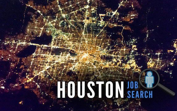 Houston job search.  Houston city metro area job and career path. Elements of this image furnished by NASA