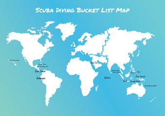 Fototapeta na wymiar World Diving Bucket list map