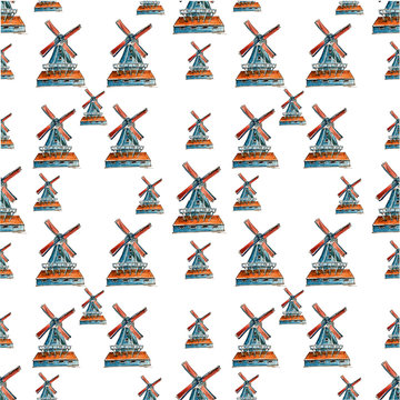 Blue and red windmill pattern