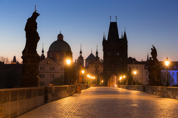 Fototapeta na wymiar Charles bridge in Prague at dawn, Czech Republic
