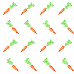 Watercolor seamless pattern of carrot on white background. Seamless pattern for printing on paper, textile, fabric.