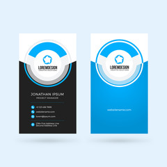 Vertical double-sided business card template. Vector illustration. Stationery design