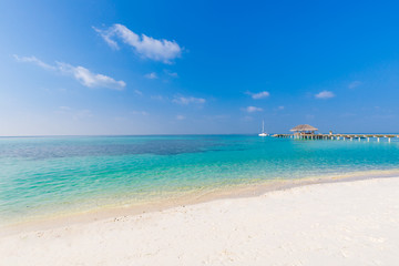 Peaceful beach scenery, simple Maldives island background concept