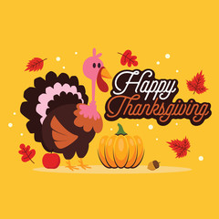Thanksgiving day banner template,turkey,pumpkin and leaf greeting card., suitable for website or social media post and marketing material