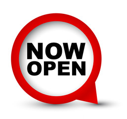 red vector banner now open
