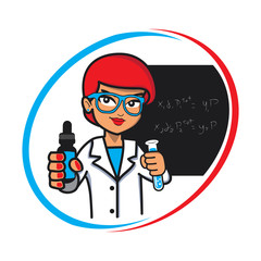 cute women Scientist for e-vapor mascot logo vector illustration.suitable for website or social media post and marketing material
