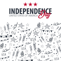 4th of July. USA independence day celebration banner. Hand draw doodle background. Vector illustration.